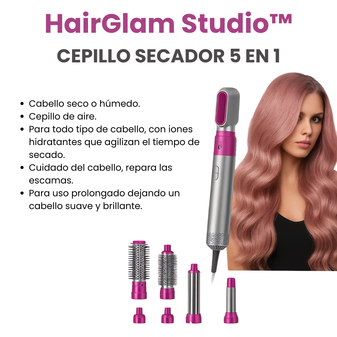 HairGlam Studio™ - Cepillo Secadora 5 En 1