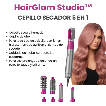 HairGlam Studio™ - Cepillo Secadora 5 En 1